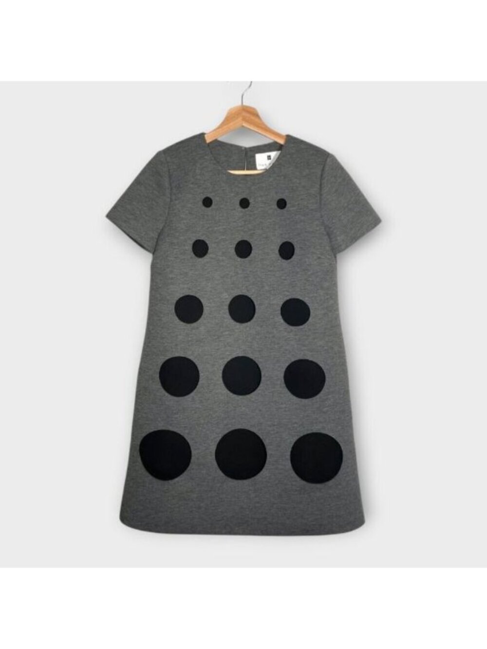 Lisa Perry Cut Out Dot Dress Sz 2 Vogue Fashion Week 2015 Pockets Gray Black